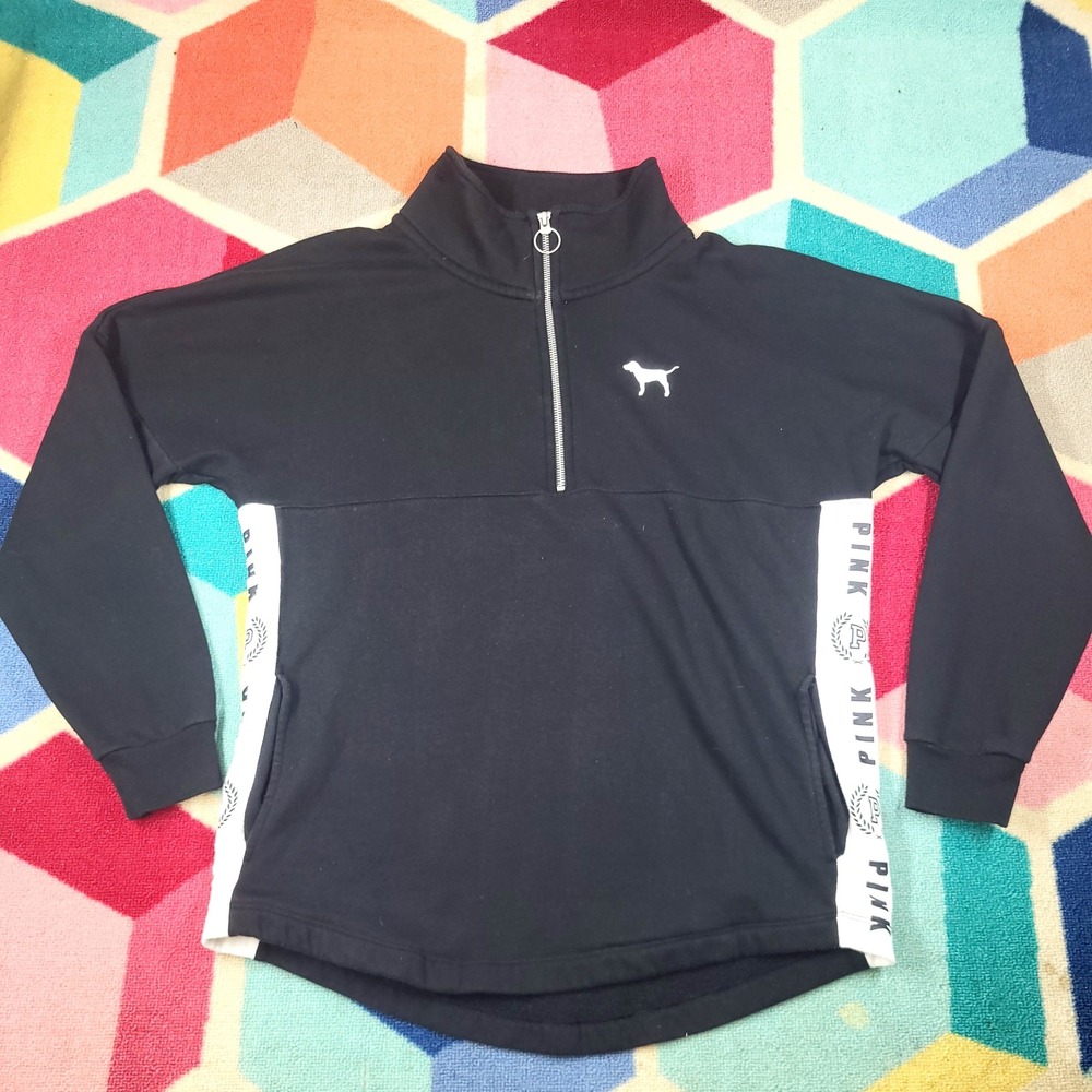 PINK Victoria's Secret Quarter Zip‎ Pullover Sweatshirt Black White